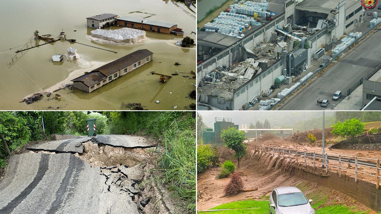 Foto che presentano esempi di catastrofi naturali (frane, allagamenti, alluvioni)